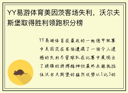 YY易游体育美因茨客场失利，沃尔夫斯堡取得胜利领跑积分榜